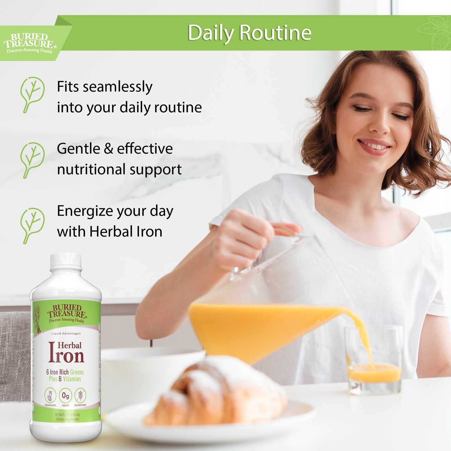Herbal Iron - Liquid Iron Supplement with Vitamins & Herbs for Women - Supports Iron Levels, Energy - Superfood Ingredients - Vegan Iron for Men and Women - 16oz 48 Servings