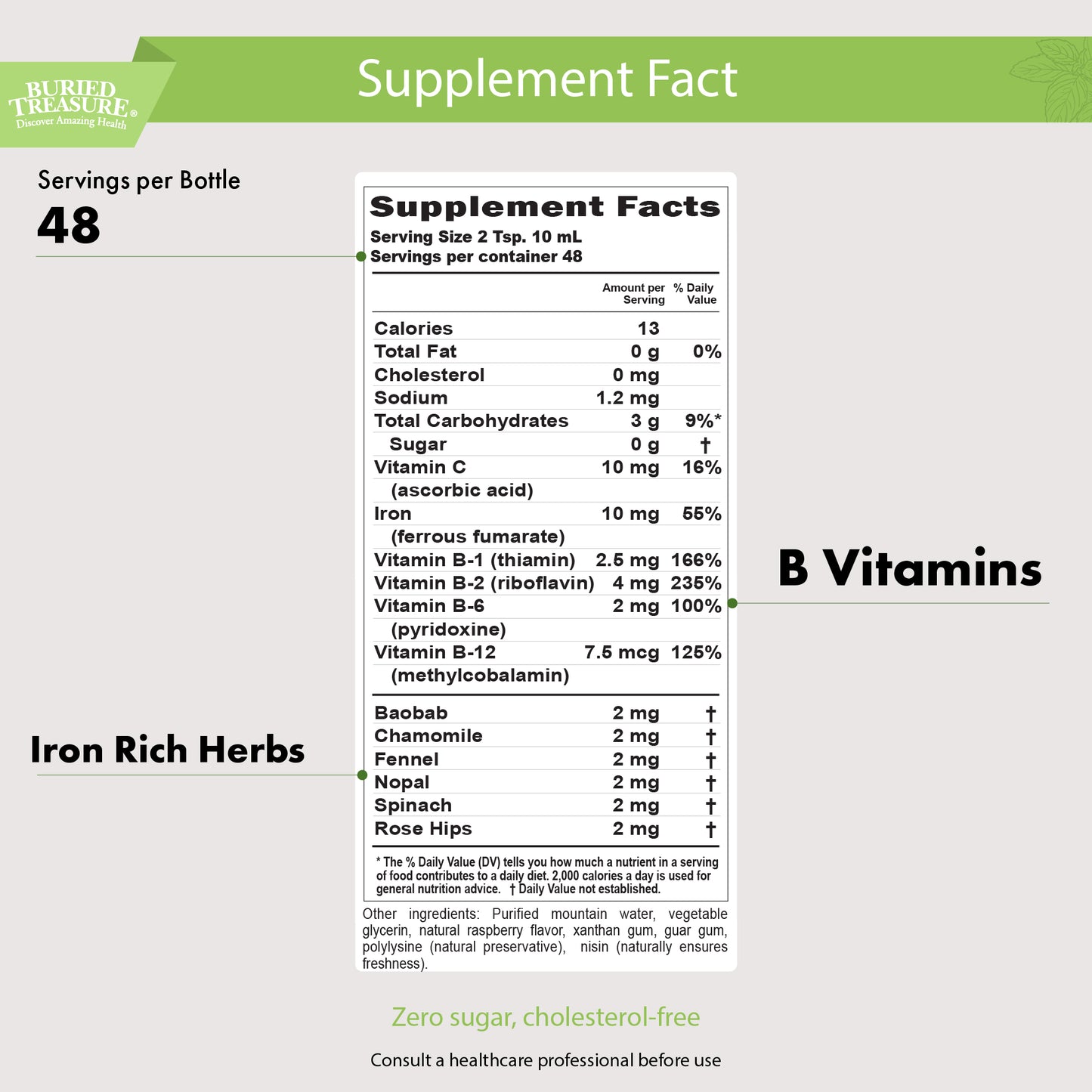 Herbal Iron - Liquid Iron Supplement with Vitamins & Herbs for Women - Supports Iron Levels, Energy - Superfood Ingredients - Vegan Iron for Men and Women - 16oz 48 Servings