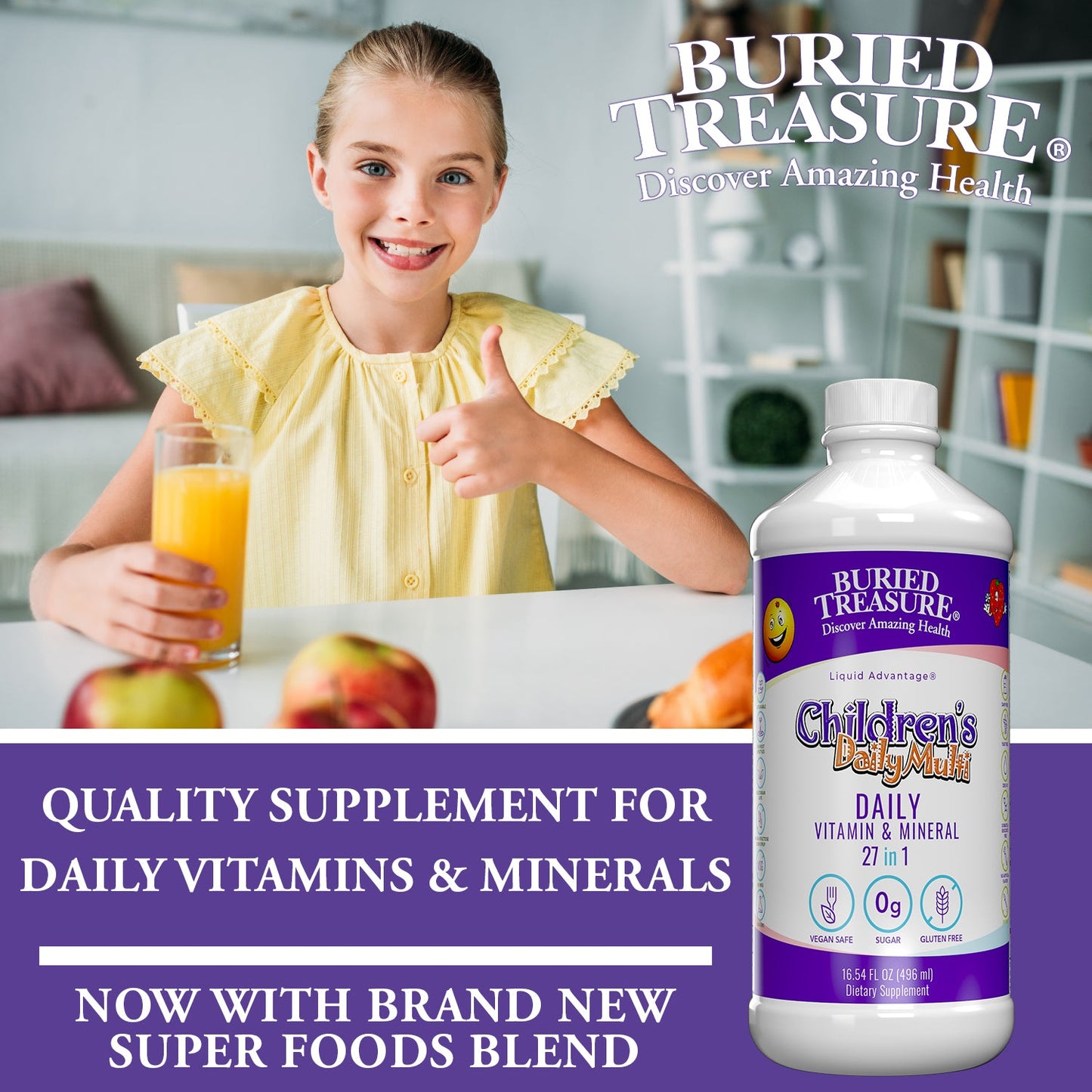 Children’s Daily Liquid Multivitamin, Essential Vitamin & Minerals, Natural Fruit Flavors, 16 fl oz