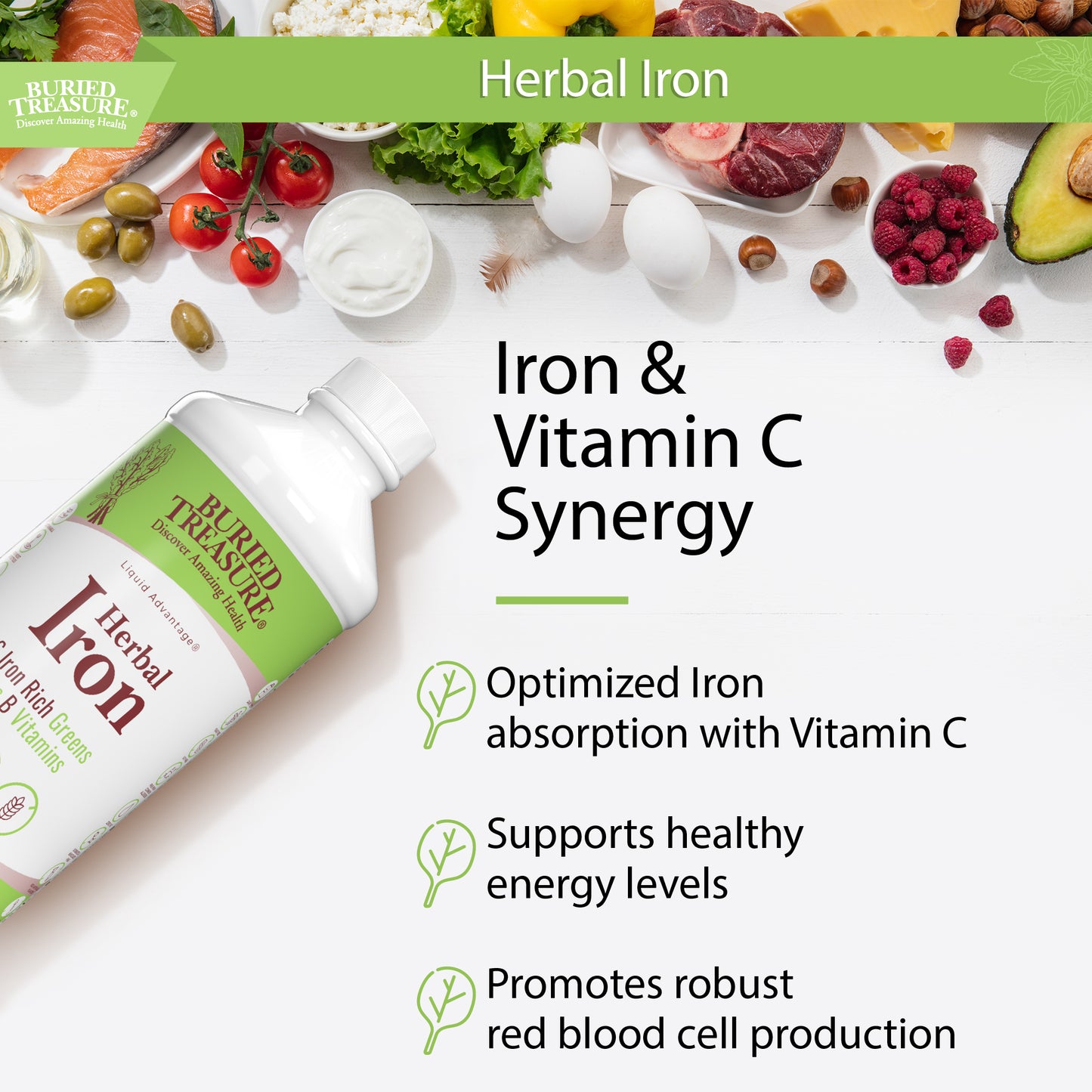 Herbal Iron - Liquid Iron Supplement with Vitamins & Herbs for Women - Supports Iron Levels, Energy - Superfood Ingredients - Vegan Iron for Men and Women - 16oz 48 Servings